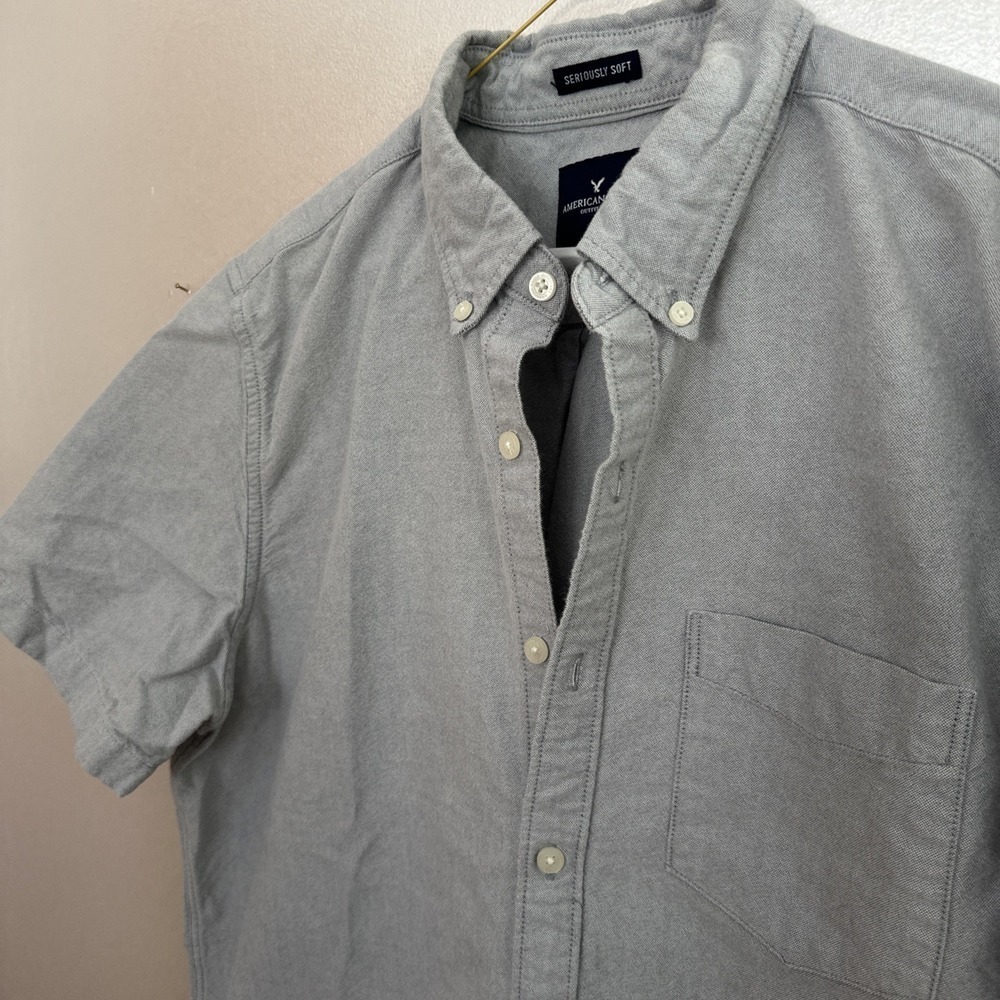 American Eagle Soft Mens Grey Short Sleeve Shirt 100% Cotton‎ Size Large - Picture 4 of 9